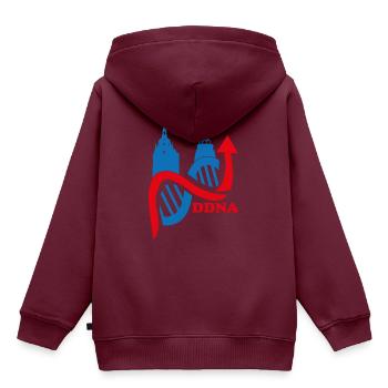 Dresden - Kinder Premium Organic Hoodie - Burgunderrot - Hinten - AI Model Kid Female (0cm)