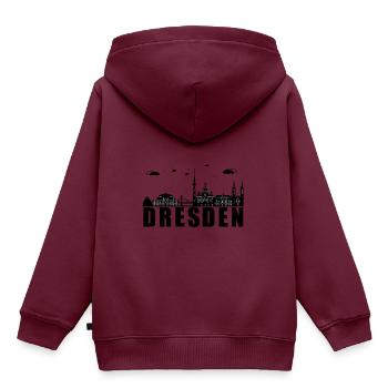 Dresden - Kinder Premium Organic Hoodie - Burgunderrot - Hinten - AI Model Kid Female (0cm)
