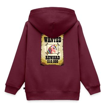 Unicorn Einhorn Wanted Gesucht Verbrecher - Kinder Premium Organic Hoodie - Burgunderrot - Hinten - AI Model Kid Female (0cm)