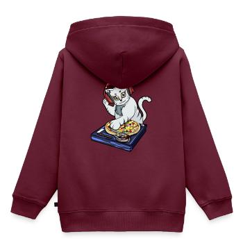 Katze Pizza DJ - Kinder Premium Organic Hoodie - Burgunderrot - Hinten - AI Model Kid Female (0cm)