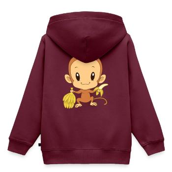 Freches Äffchen mit Bannane - Kinder Premium Organic Hoodie - Burgunderrot - Hinten - AI Model Kid Female (0cm)