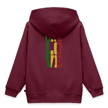 One Love - Reggae Musik Jamaica Rasta - Kinder Premium Organic Hoodie - Burgunderrot - Hinten - AI Model Kid Female (0cm)