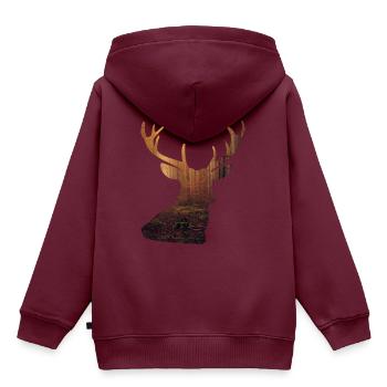 Hirsch Design - Kinder Premium Organic Hoodie - Burgunderrot - Hinten - AI Model Kid Female (0cm)