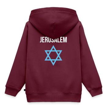 Jerusalem Israel Davidstern - Kinder Premium Organic Hoodie - Burgunderrot - Hinten - AI Model Kid Female (0cm)
