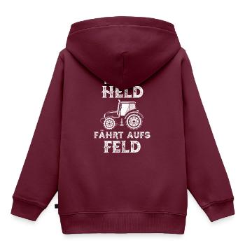 Nur ein Held fährt aufs Feld Landwirt Traktor - Kinder Premium Organic Hoodie - Burgunderrot - Hinten - AI Model Kid Female (0cm)