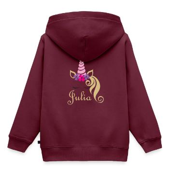 Julia - Kinder Premium Organic Hoodie - Burgunderrot - Hinten - AI Model Kid Female (0cm)