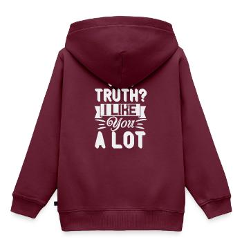 Die Wahrheit, ich mag dich. Viel - Kinder Premium Organic Hoodie - Burgunderrot - Hinten - AI Model Kid Female (0cm)