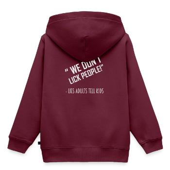 WIR LECKEN KEINE MENSCHEN - Kinder Premium Organic Hoodie - Burgunderrot - Hinten - AI Model Kid Female (0cm)