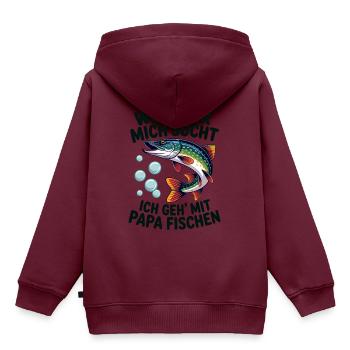 Ich gehe mit Papa angeln fischen springender Hecht - Kinder Premium Organic Hoodie - Burgunderrot - Hinten - AI Model Kid Female (0cm)