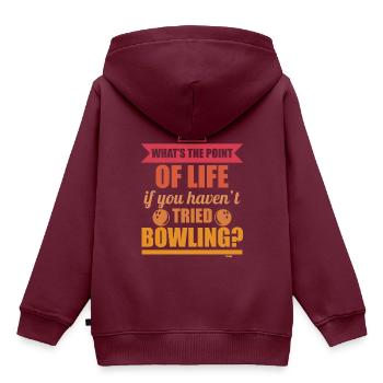 was ist der Sinn des Lebens ohne Bowling - Kinder Premium Organic Hoodie - Burgunderrot - Hinten - AI Model Kid Female (0cm)