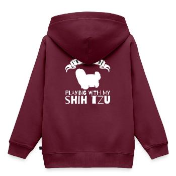 shih tzu Ich würde eher mit meinem Shih spielen - Kinder Premium Organic Hoodie - Burgunderrot - Hinten - AI Model Kid Female (0cm)