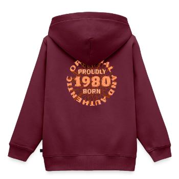 Original 1980 - Kinder Premium Organic Hoodie - Burgunderrot - Hinten - AI Model Kid Female (0cm)