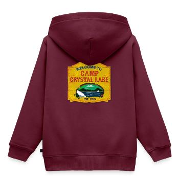 Camp Crystal Lake - Kinder Premium Organic Hoodie - Burgunderrot - Hinten - AI Model Kid Female (0cm)