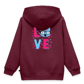 Katzenliebhaber-Jungen-Mädchen scherzt Liebes-Katzen-Haustier-Tier - Kinder Premium Organic Hoodie - Burgunderrot - Hinten - AI Model Kid Female (0cm)