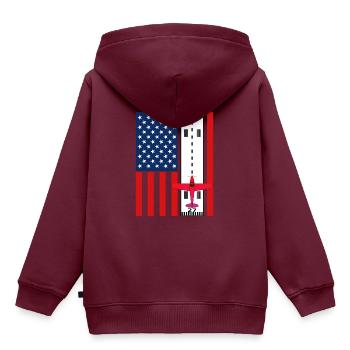 USA Flagge mit Landebahn und Flugzeug Stolze Pilot - Kinder Premium Organic Hoodie - Burgunderrot - Hinten - AI Model Kid Female (0cm)