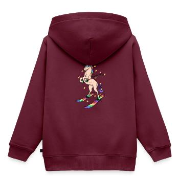 Einhorn auf Ski Skifahrer Alpen Winter Geschenk - Kinder Premium Organic Hoodie - Burgunderrot - Hinten - AI Model Kid Female (0cm)