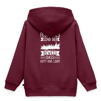 Festival Shirt · DER BEWEIS · Geschenk - Kinder Premium Organic Hoodie - Burgunderrot - Hinten - AI Model Kid Female (0cm)
