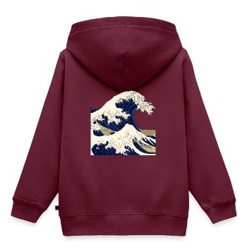 Kanagawa Japan Welle - Kinder Premium Organic Hoodie - Burgunderrot - Hinten - AI Model Kid Female (0cm)