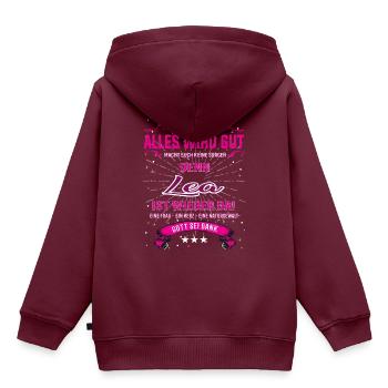 Lea, alles wird gut T-Shirt - Kinder Premium Organic Hoodie - Burgunderrot - Hinten - AI Model Kid Female (0cm)
