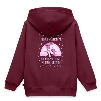 Einhorn Bye Bye Kindergarten Schule Glitzer Rosa - Kinder Premium Organic Hoodie - Burgunderrot - Hinten - AI Model Kid Female (0cm)