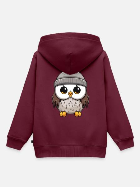 Eule Comic Winter Cozy - Kinder Premium Organic Hoodie - Burgunderrot