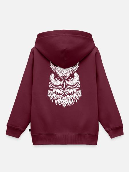 Owl - Kinder Premium Organic Hoodie - Burgunderrot