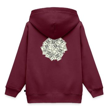 Dollar Scheine - Kinder Premium Organic Hoodie - Burgunderrot - Hinten - AI Model Kid Female (0cm)