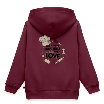 Rezept Liebe - Kinder Premium Organic Hoodie - Burgunderrot - Hinten - AI Model Kid Female (0cm)