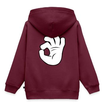 Hand OK | Black/White - Kinder Premium Organic Hoodie - Burgunderrot - Hinten - AI Model Kid Female (0cm)