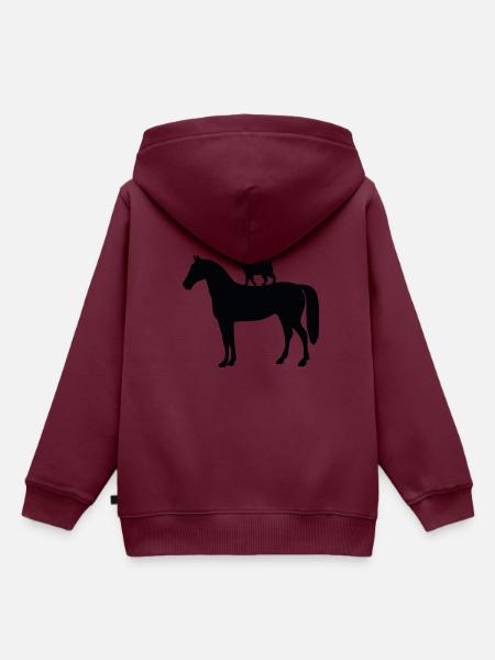 Pferd mit Katze - Kinder Premium Organic Hoodie - Burgunderrot