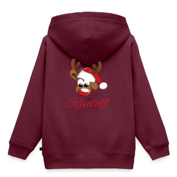 Team Rudolf - Kinder Premium Organic Hoodie - Burgunderrot - Hinten - AI Model Kid Female (0cm)
