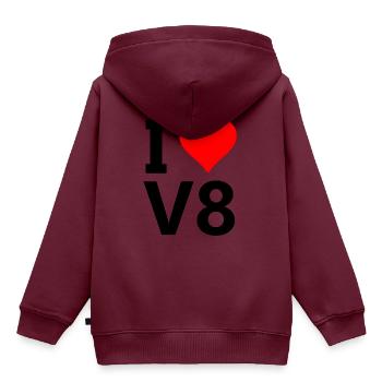 American V8 - Kinder Premium Organic Hoodie - Burgunderrot - Hinten - AI Model Kid Female (0cm)