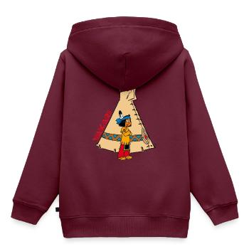 Yakari vor Tipi - Kinder Premium Organic Hoodie - Burgunderrot - Hinten - AI Model Kid Female (0cm)
