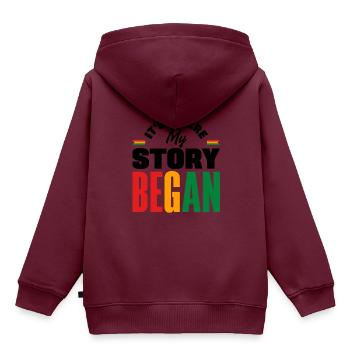 Guinea Guinea Guinea Flagge ist, wo meine Geschichte - Kinder Premium Organic Hoodie - Burgunderrot - Hinten - AI Model Kid Female (0cm)