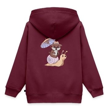 Lustiger Otter mit Sonnenschirm sitzt auf Schnecke - Kinder Premium Organic Hoodie - Burgunderrot - Hinten - AI Model Kid Female (0cm)