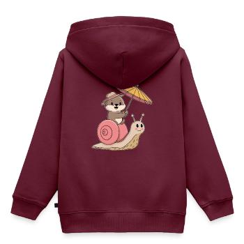 Lustiger Otter mit Sonnenschirm sitzt auf Schnecke - Kinder Premium Organic Hoodie - Burgunderrot - Hinten - AI Model Kid Female (0cm)