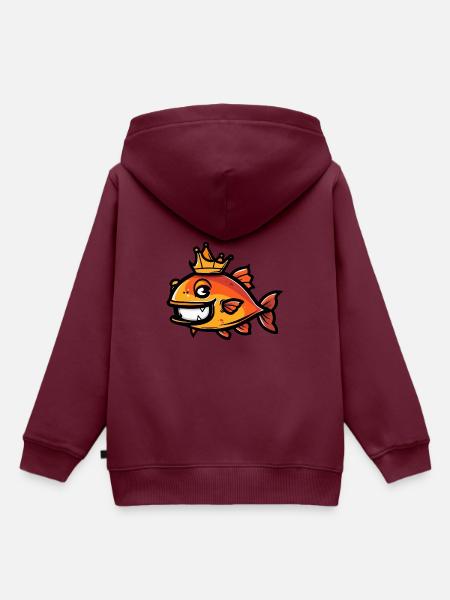 Piranha Fische Comic Krone - Kinder Premium Organic Hoodie - Burgunderrot