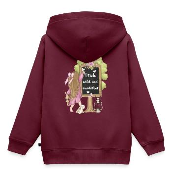 Frech wild und wunderbar - Kinder Premium Organic Hoodie - Burgunderrot - Hinten - AI Model Kid Female (0cm)