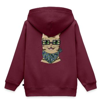 Hipster Katze - Kinder Premium Organic Hoodie - Burgunderrot - Hinten - AI Model Kid Female (0cm)