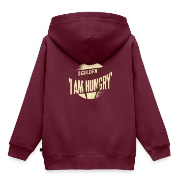 3 Wörter - Ich habe Hunger - Kinder Premium Organic Hoodie - Burgunderrot - Hinten - AI Model Kid Female (0cm)