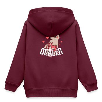 Katzenumarmungs-Händler - Kinder Premium Organic Hoodie - Burgunderrot - Hinten - AI Model Kid Female (0cm)