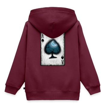 Pik-Ass mit dem Mond - Kinder Premium Organic Hoodie - Burgunderrot - Hinten - AI Model Kid Female (0cm)