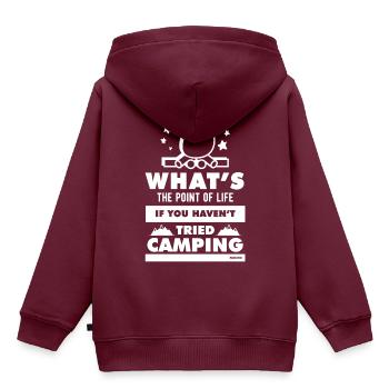 Camping Spruch Sinn des Lebens - Kinder Premium Organic Hoodie - Burgunderrot - Hinten - AI Model Kid Female (0cm)