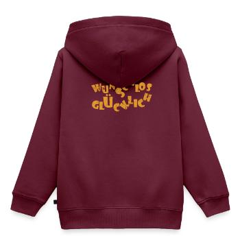 NEUES LEBEN GLÜCKLICH ZUFRIEDEN NEUANFANG GESCHENK - Kinder Premium Organic Hoodie - Burgunderrot - Hinten - AI Model Kid Female (0cm)