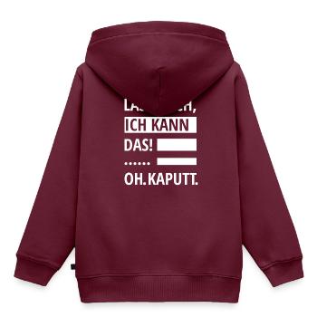 LASS MICH, ICH KANN DAS! OH. KAPUTT. - Kinder Premium Organic Hoodie - Burgunderrot - Hinten - AI Model Kid Female (0cm)
