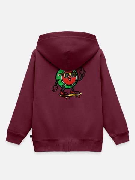 Skateboarder Watermelon , Wassermelone - Kinder Premium Organic Hoodie - Burgunderrot