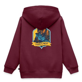 Tiger’s Nest, Bhutan - Kinder Premium Organic Hoodie - Burgunderrot - Hinten - AI Model Kid Female (0cm)