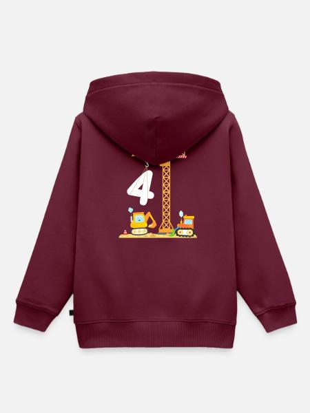 Baustelle Kinder 4. Geburtstag Kran Bagger 4 Jahre - Kinder Premium Organic Hoodie - Burgunderrot