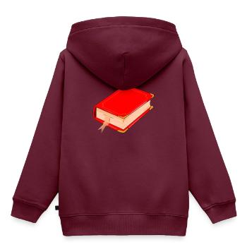 Buch - Kinder Premium Organic Hoodie - Burgunderrot - Hinten - AI Model Kid Female (0cm)
