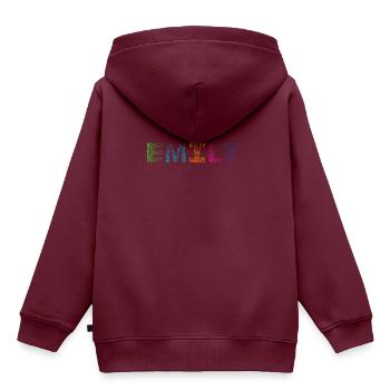 Emily Buchstabenname - Kinder Premium Organic Hoodie - Burgunderrot - Hinten - AI Model Kid Female (0cm)